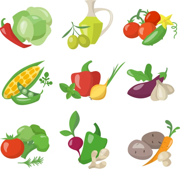 Płaskie ikony warzyw — Wektor stockowy