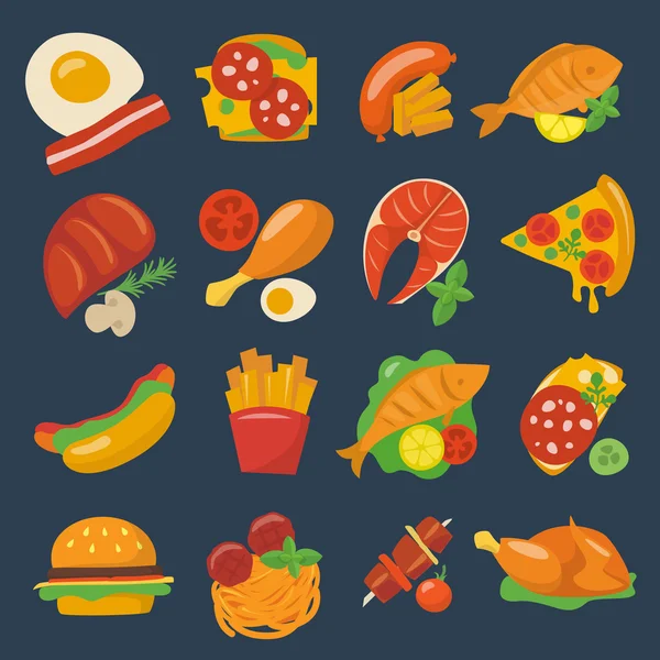 Flat food icons — Stock Vector