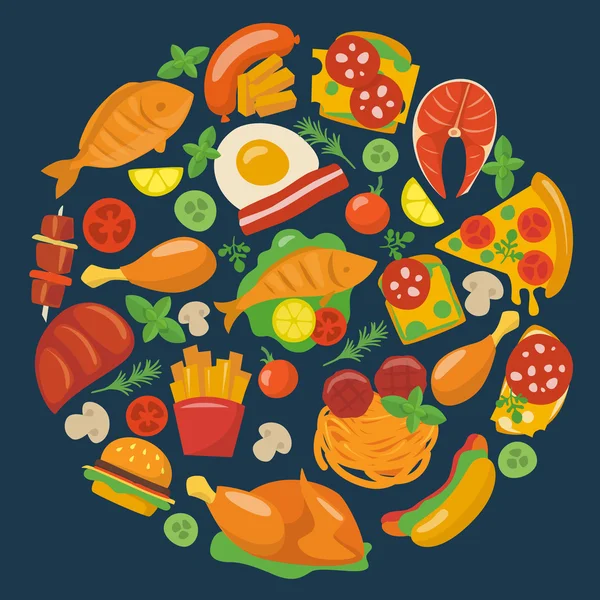 Plochá potravin ikony. — Stockový vektor