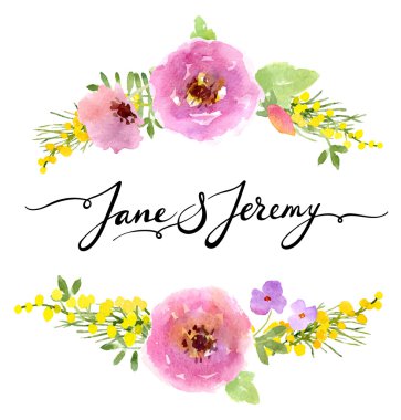 Suluboya çiçek düğün kartı