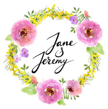 Suluboya çiçek düğün kartı