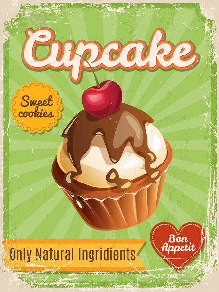 Cupcake poster in vintage stijl — Stockvector