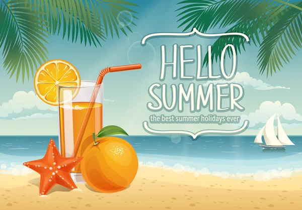 Carte d'été avec jus et oranges — Image vectorielle