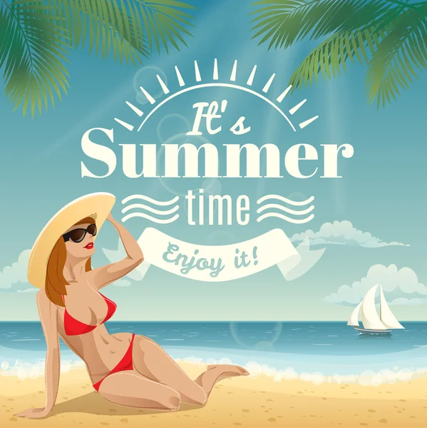 Tropikal bir kumsalda güneşlenme kadın