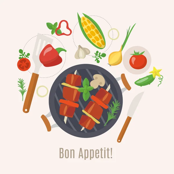 Conception alimentaire plate — Image vectorielle