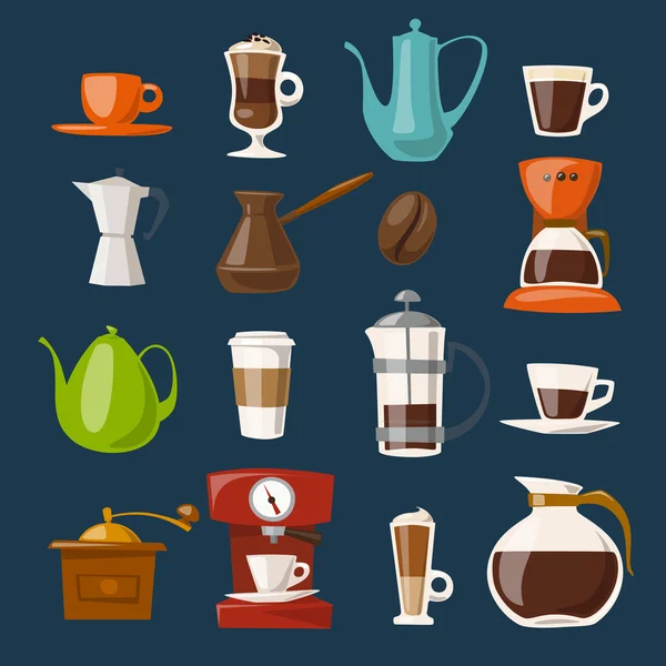 Iconos de café plano . — Archivo Imágenes Vectoriales