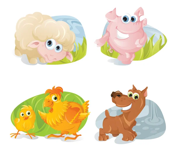 Cute vector animals in sticker style — Stock Vector