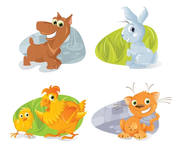 Cute vector animals in sticker style — Stock Vector