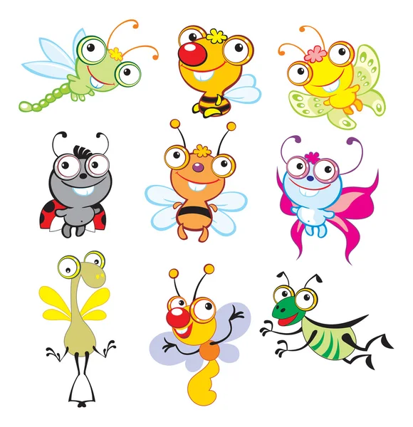 Cartoon insects colorful set — Stock Vector