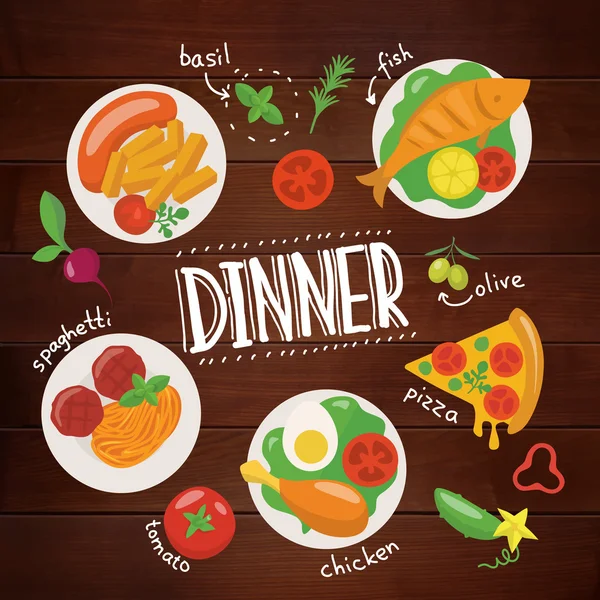 Colorato concetto di cena — Vettoriale Stock