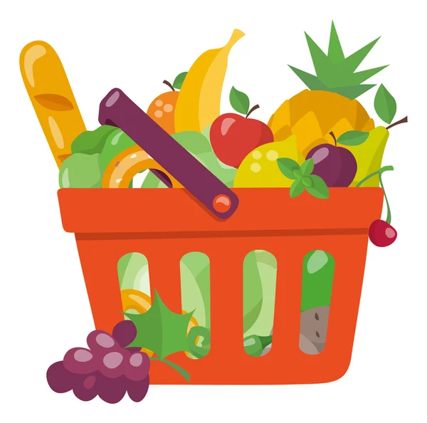 购物篮和健康的食物 — 图库矢量图片