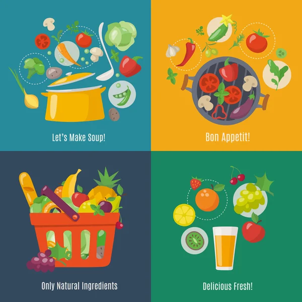 Colorido conjunto de iconos de alimentos — Vector de stock