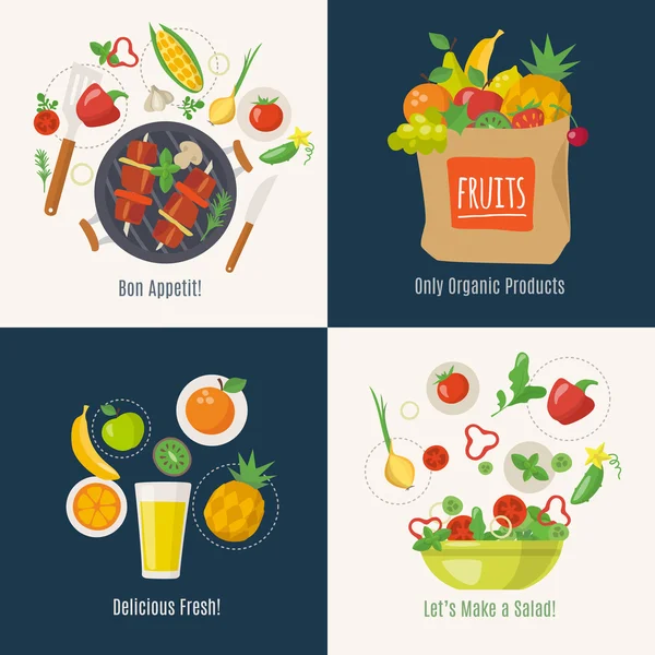 Colorido conjunto de iconos de alimentos — Vector de stock