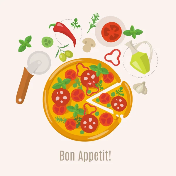 Infografiki żywności. Jak zrobić pizzę. Składniki pizzy — Wektor stockowy