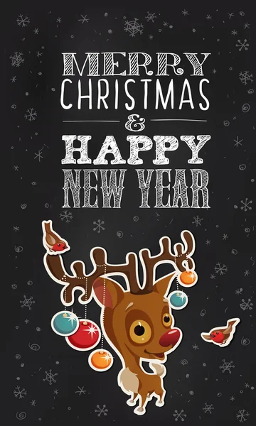 Feliz ano novo cartão com renas — Vetor de Stock