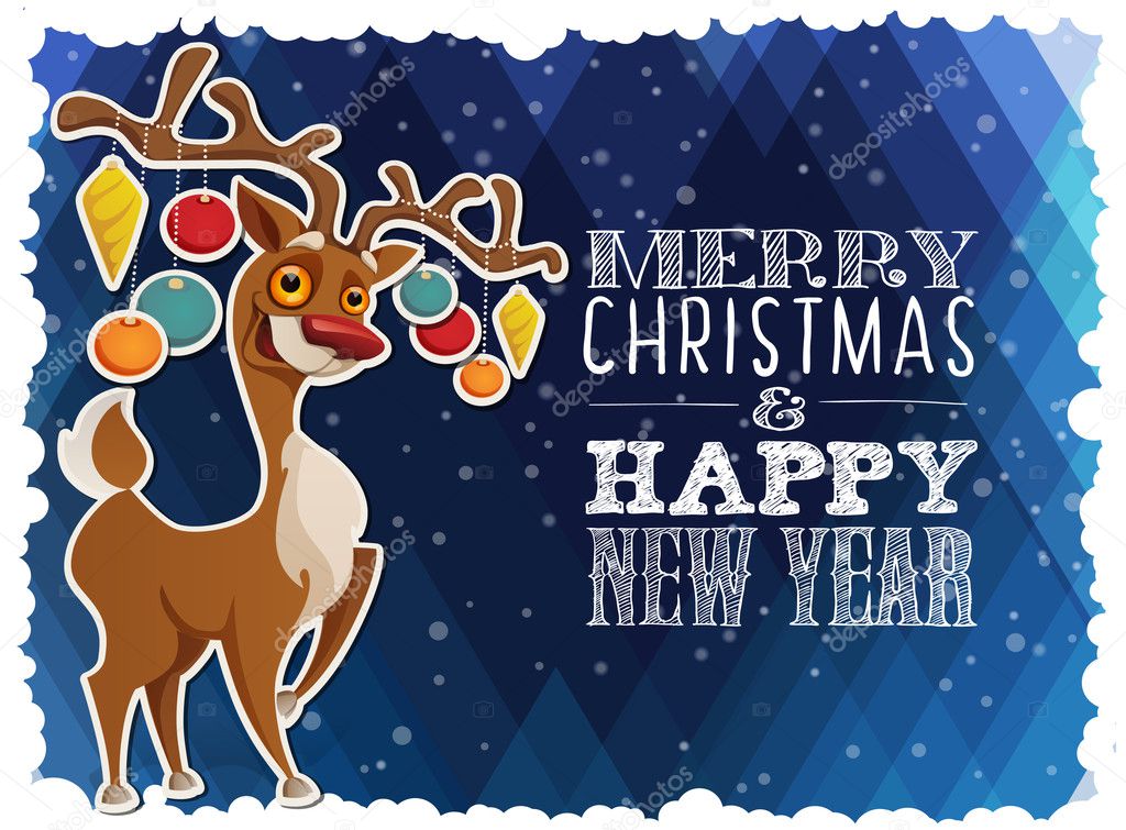 Happy New Year card with Reindeer