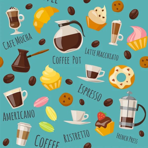 Naadloze koffie patroon vector — Stockvector