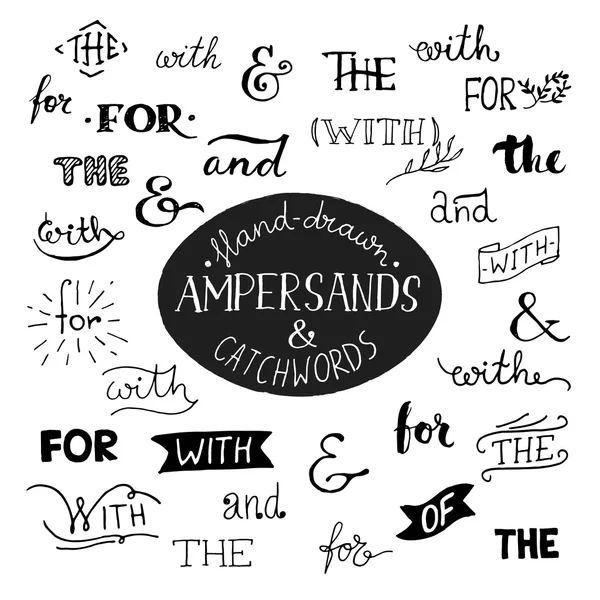 Ampersands dibujados a mano y palabras clave — Vector de stock