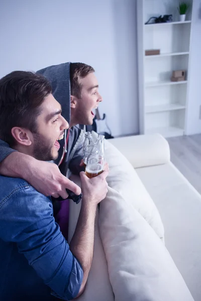 Handsome two men are playing video game — Stock Photo, Image