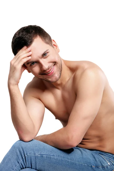 Handsome guy is shaming of his body — Stock Photo, Image