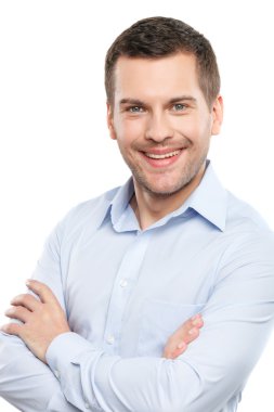 Çekici genç işadamı olumlu duygular ifade