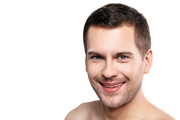 Atractivo chico sin afeitar está expresando emociones positivas — Foto de Stock