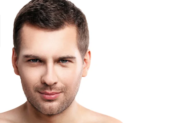 Confident unshaved guy is expressing his masculinity — Stock Photo, Image