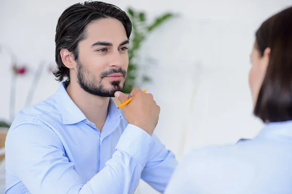 Pensive business partners deciding to make project — Stock Photo, Image