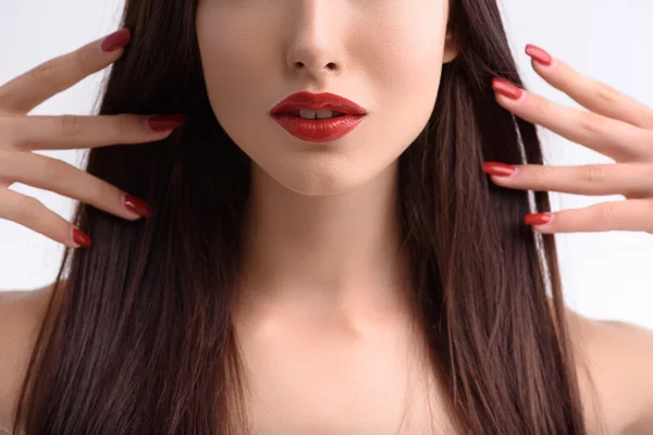 Mooi meisje met perfecte make-up en manicure — Stockfoto