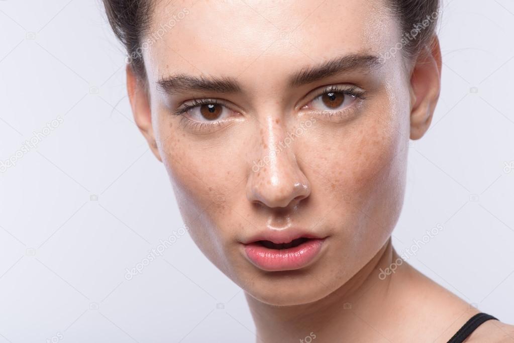 modern relaxed girl portrait on white background