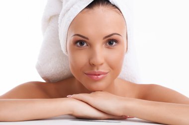 Cheerful healthy woman after having fresh shower