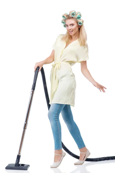 Attractive young woman is cleaning her house — Stock Fotó