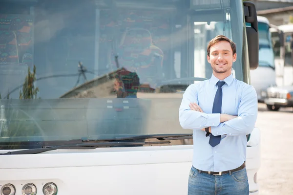 Attractive young driver is having rest outside — Stock Photo, Image