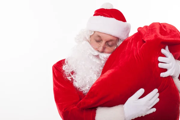 Vieux père Noël dort avec sac — Photo