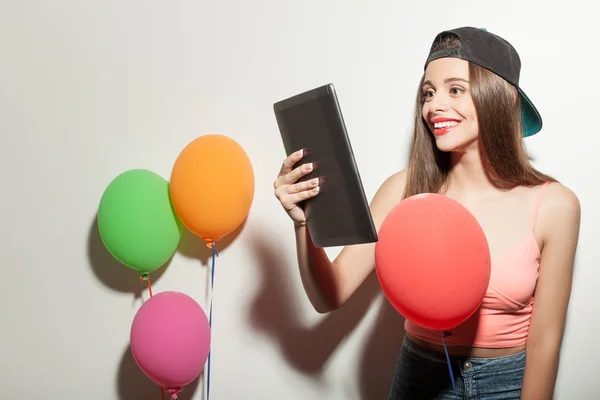 Beautiful young hipster girl is celebrating the event — Φωτογραφία Αρχείου