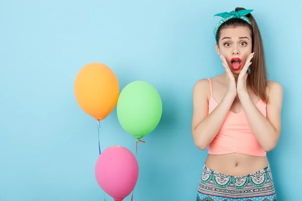 Attractive young hipster girl is celebrating her birthday — Stock Photo, Image