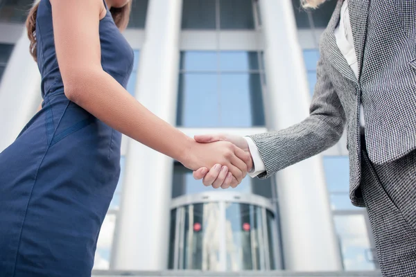 Successful young businesswomen are greeting each other — Stockfoto