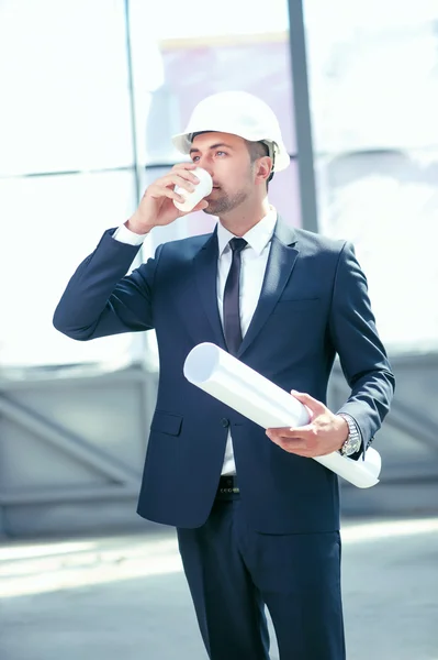 Successful young architect is resting after work — Stock Photo, Image