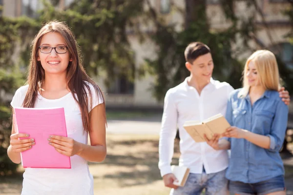 Cheerful friendly education group is studying together — Stock Fotó