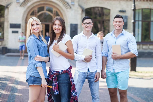 Beautiful friendly students are ready for studying — Stockfoto
