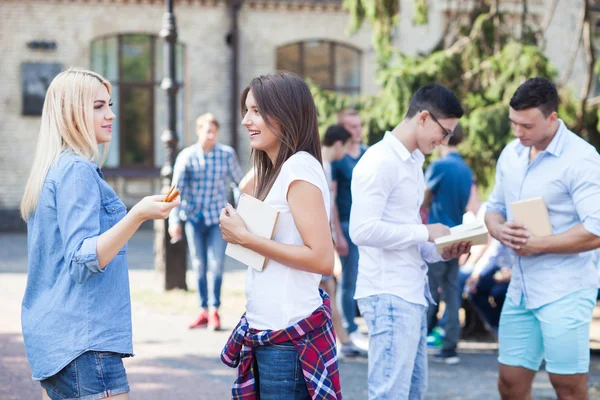 Cheerful young people are preparing for lessons — Φωτογραφία Αρχείου