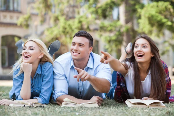 Lindos jóvenes amigos se están preparando para el examen — Foto de Stock