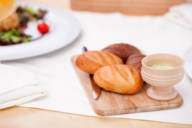 Tasty appetite food is presented in cafe