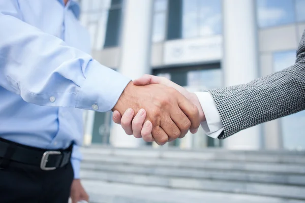 Cheerful business partners made a deal with handshake — Stockfoto