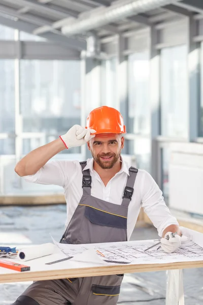 Handsome male architect is planning new construction — Stock Photo, Image