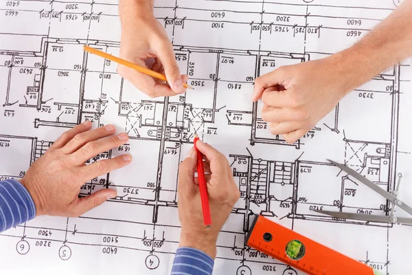 Skillful male architects are projecting the construction Royalty Free Stock Photos