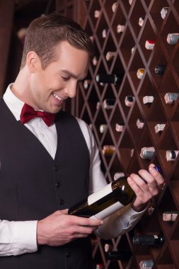 Attractive young sommelier is working with joy