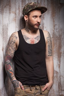 Attractive bearded man is expressing his coolness