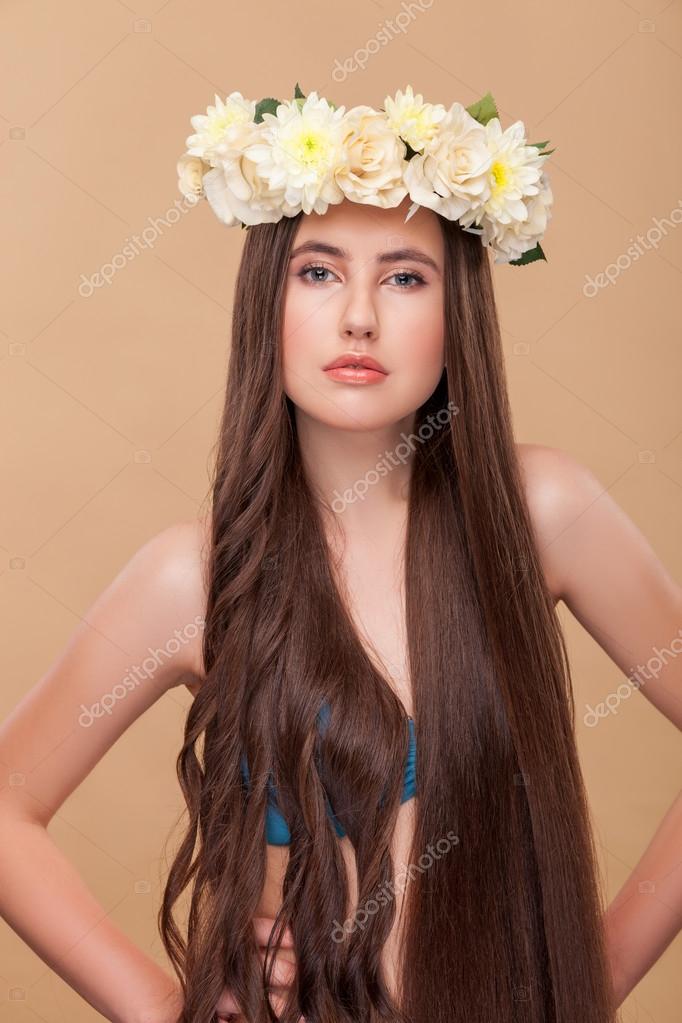Pretty Slim Girl With Strange Twofold Hairstyle Stock Photo