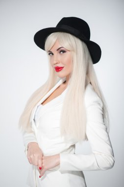 Cheerful blonde lady is expressing her sexuality